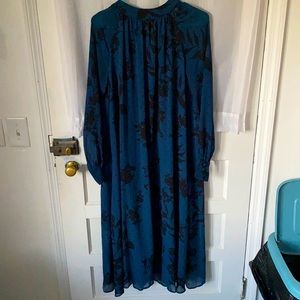 Blue dress with sleeves and high neck